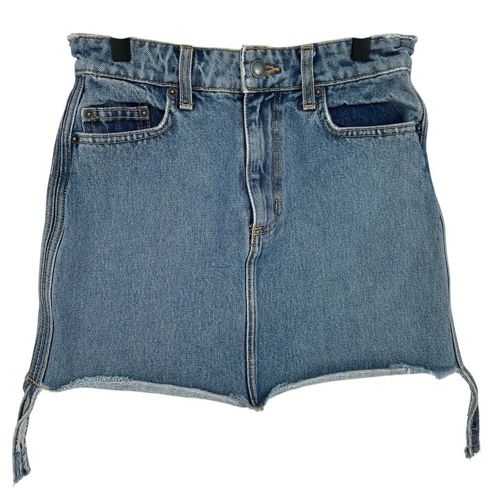 Carmar Denim Mini Skirt Acid Wash Light Blue Side Straps Festival Women’s Sz 27
